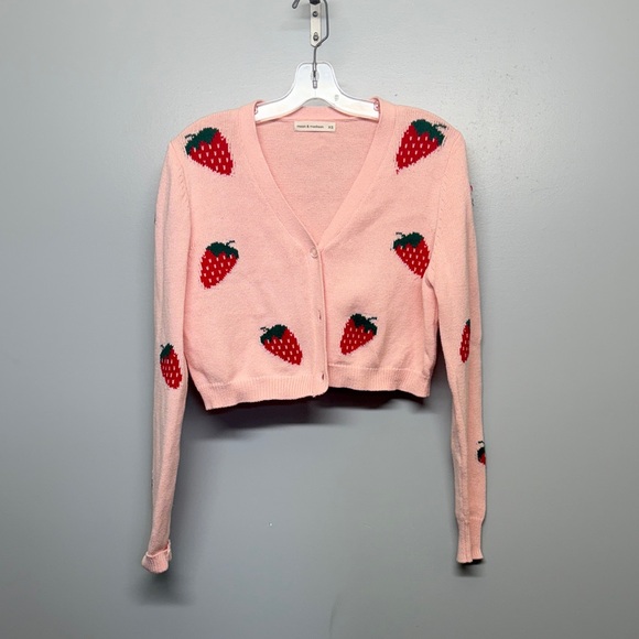 moon & madison Sweaters - Y2K Inspired Strawberry Print Cotton Knit Crop Button Kawaii Coquette Cardigan